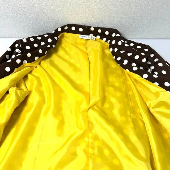 Susan Graver Sateen Jacket Size 3X Brown White Polka Dot Ruched Sleeve Pockets - Picture 6 of 16